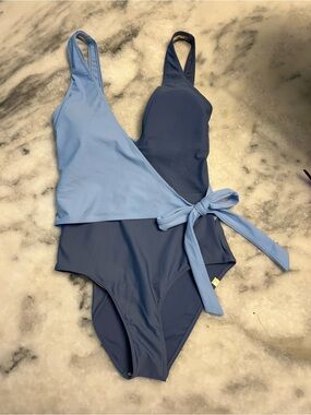 Summersalt blue Two-Tone Blue Wrap One-Piece Swimsuit